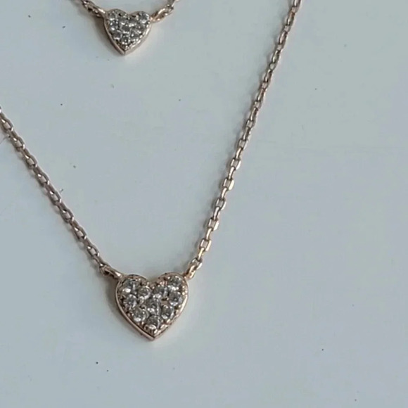 Womens N925 Silver Plated Rose Gold Heart Layered Pendant Necklace Choker Gift - Picture 7 of 9
